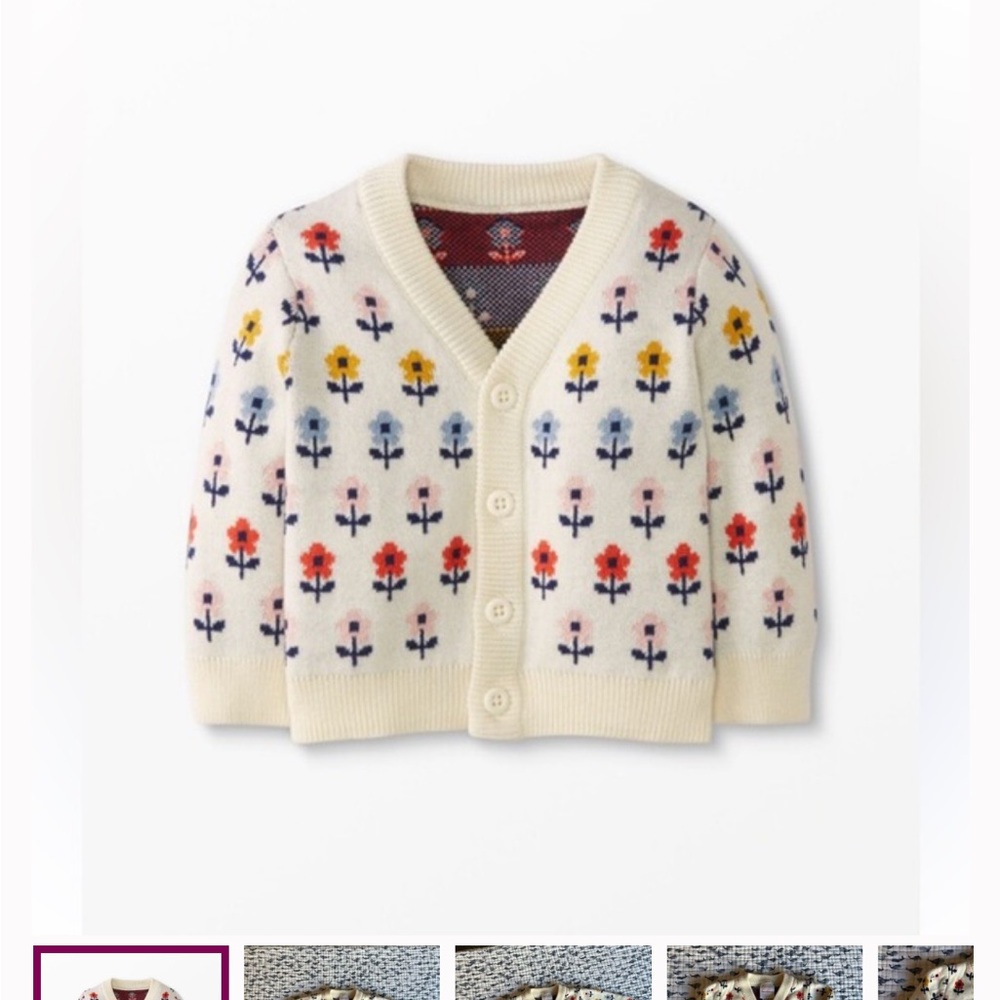Hanna Andersson Cream and Red Sweater with Floral Pattern